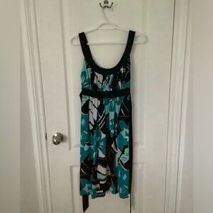 Y2K Black with blue and green flowers midi dress